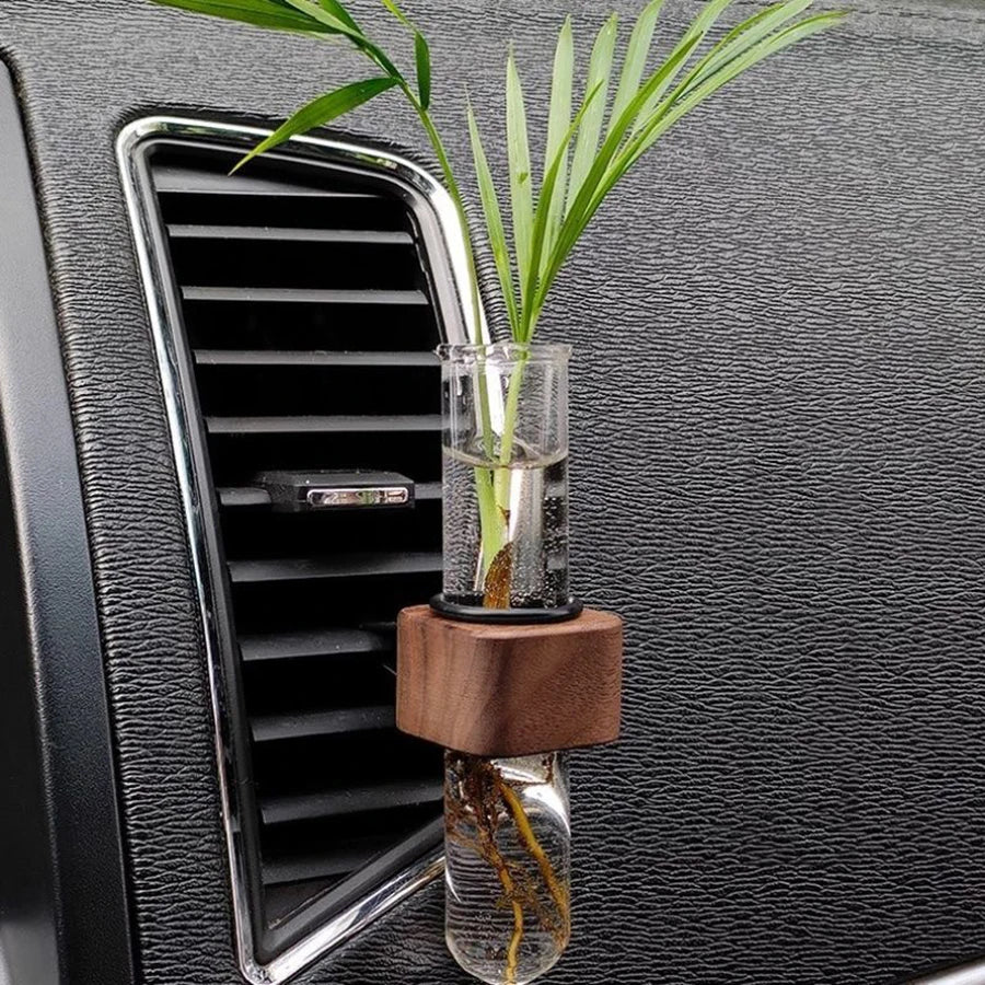 Mini Car Flower Vase Clip – Walnut & Glass