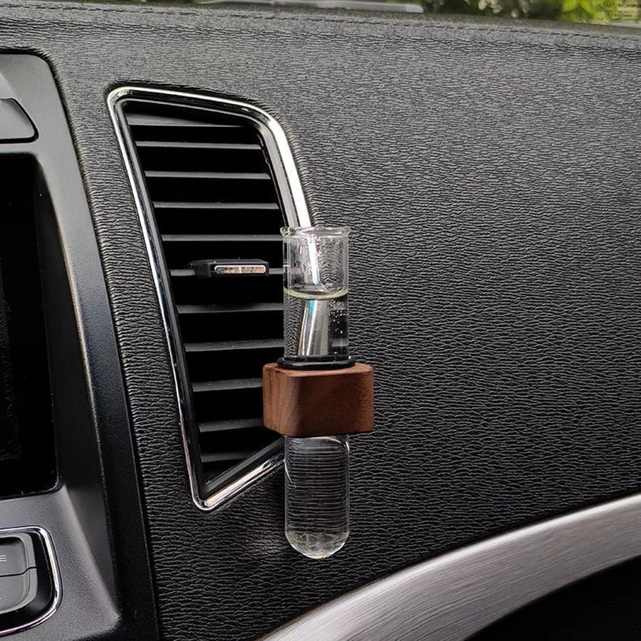 Mini Car Flower Vase Clip – Walnut & Glass