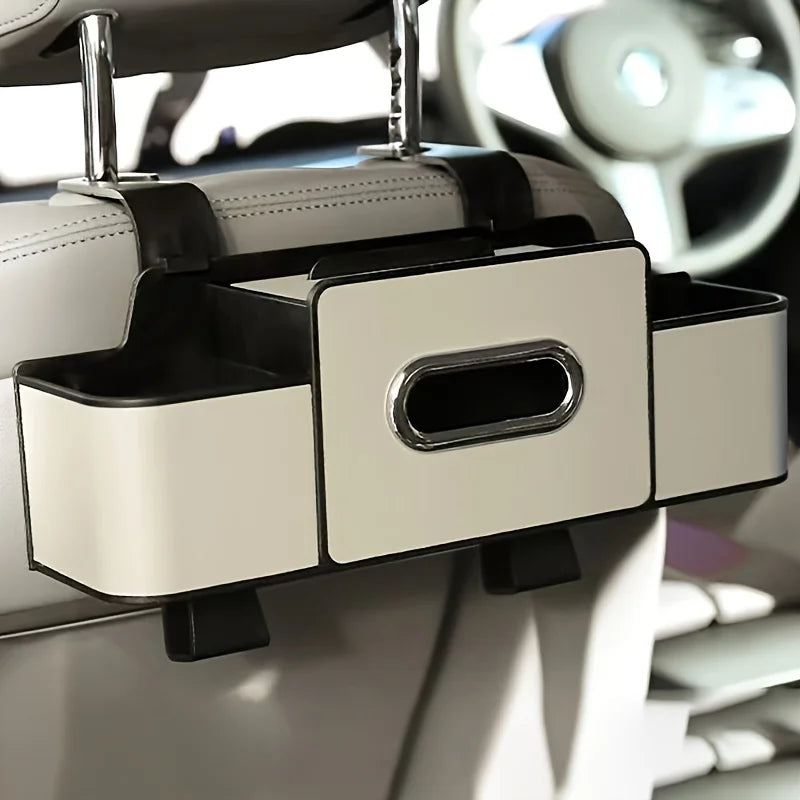 Car Seat Organizer with ABS Storage Box & Tissue Holder