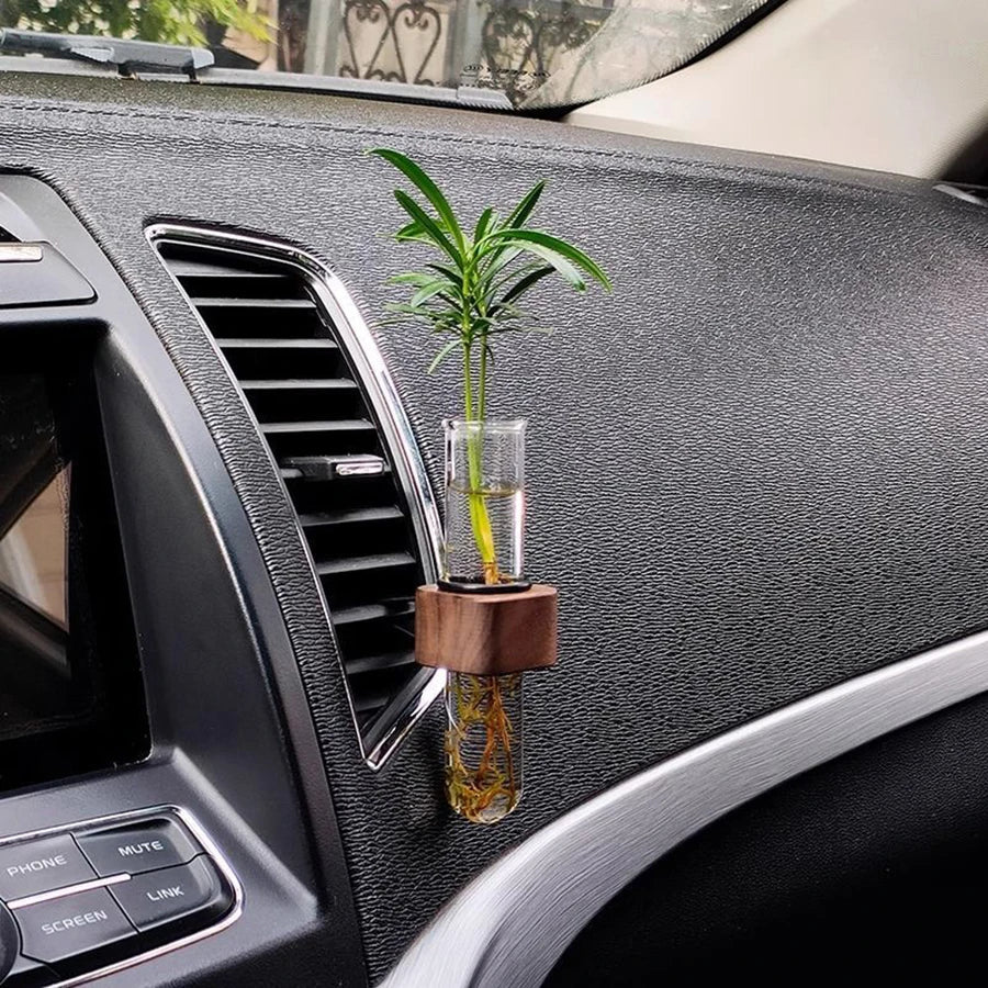 Mini Car Flower Vase Clip – Walnut & Glass
