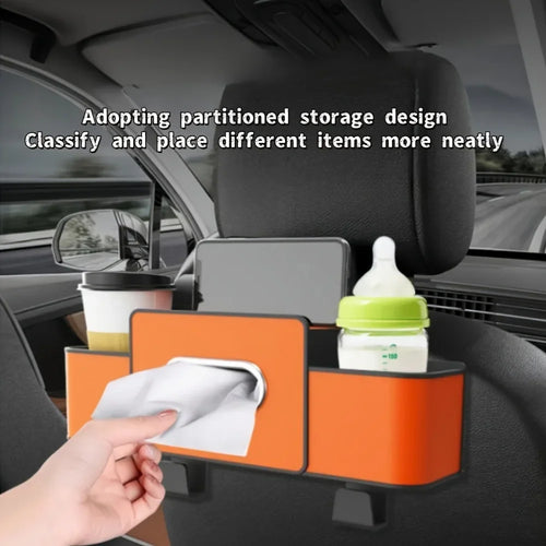 Car Seat Organizer with ABS Storage Box & Tissue Holder