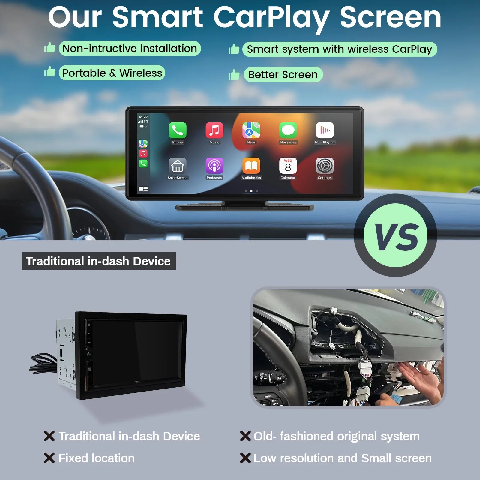 Portable Wireless CarPlay & Android Auto Smart Display