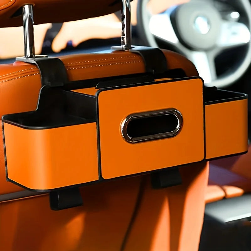 Car Seat Organizer with ABS Storage Box & Tissue Holder